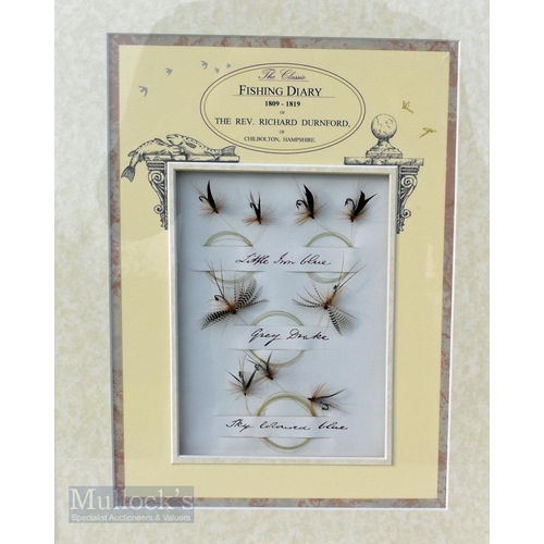 168 - Framed fishing Fly Display  The Rev Richard Durnfold  containing 9 flies brown wooden frames with ... 