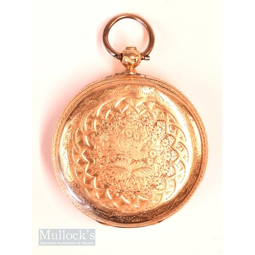 93 - Victorian 18ct Gold Fob Watch with highly decorative case and rear, London hallmark to rear case and... 