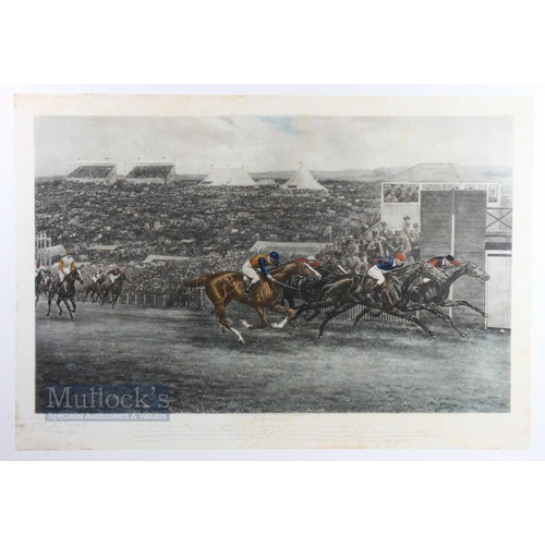 1112 - Rare and Scarce 1909 Signed G D Giles Derby Horse Racing Signed Lithograph signed by the artist in p... 