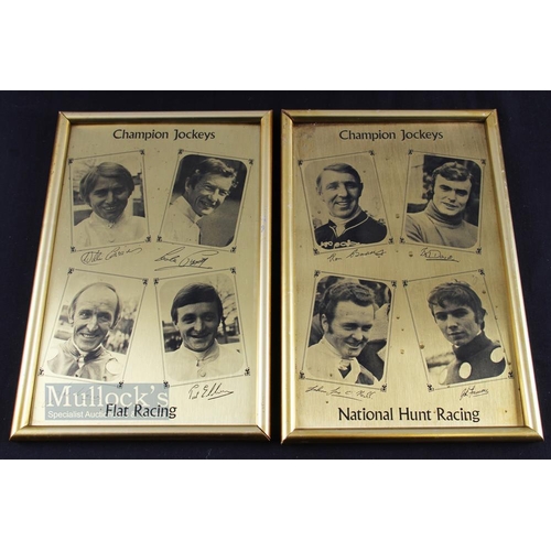 1120 - c1980 Pair of Horse Racing Champion Jockey Etchings Pictures - gold coloured metal etchings portrait... 