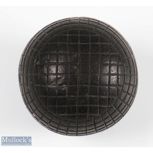 12 - Fine late 19thc small black moulded mesh guttie golf ball c1890 - appears unused in fine round condi... 