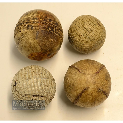 132 - Collection of various golf and other balls (4) - large and small guttie golf balls showing abnormali... 