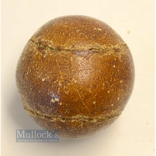 133 - Unnamed Small Leather Feather filled golf ball c1840- very solid, round well finished period feather... 