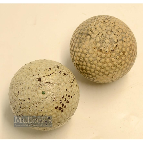 138 - 2x Bramble Pattern Rubber Core Golf Balls - unlisted F A Earls Special Green Spot Bramble Pattern Go... 