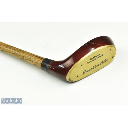 180 - Fine Modern St Andrews Beech wood mallet head putter with full brass sole plate c/w hickory shaft st... 