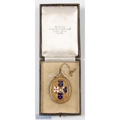 202 - R A Whitcombe - Rare 1936 Open Golf Championship of Ireland Winners 18ct Gold And Enamel Medal - pla... 