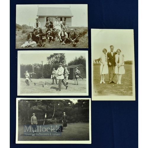 219 - 4x interesting early 20th c Golfing Players postcards - incl a wonderful scene of members, staff, wi... 