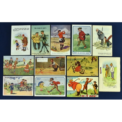 240 - Selection of various early Humour Golfing Postcards some dated from 1920s (12) - artist incl Donald ... 