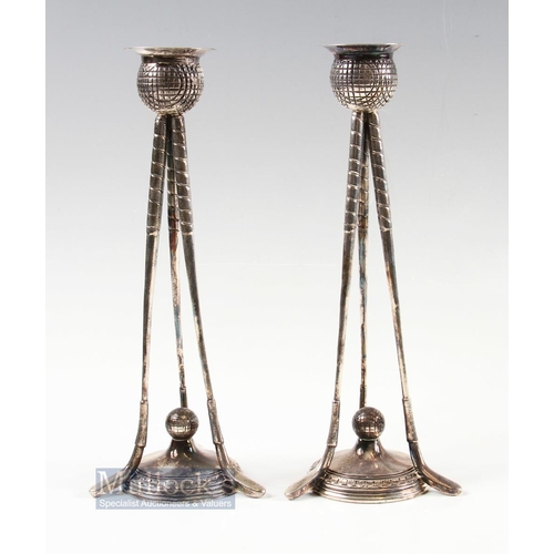 247 - Fine Pair of Walker & Hall Impressive Silver Plated Golfing Candlesticks - comprising 3x  exquisite ... 