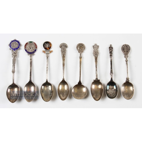 254 - Collection of Various Golf Club Silver and Enamel Golfing teaspoons from 1904 onwards (8) Cleckheato... 