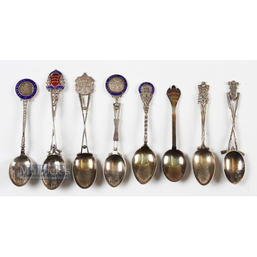 256 - Collection of Various Golf Club Silver and Enamel Golfing teaspoons from 1910 onwards (8) Fairhaven,... 