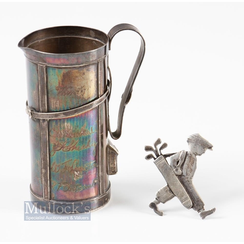 263 - 2x 1920s American Sterling/Silver items - F S Boyden Chicago Golf Bag Cream Jug stamped Handmade - a... 