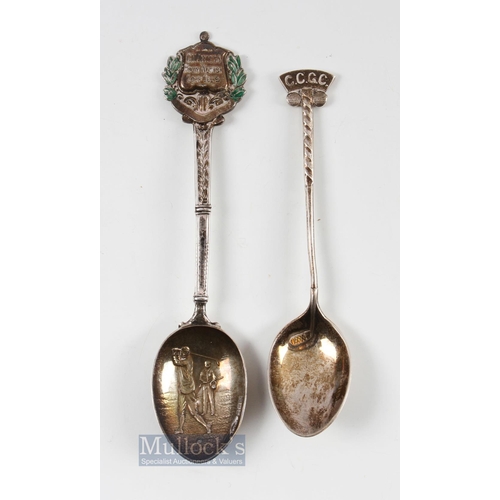 272 - 2x interesting silver golfing teaspoons - South Africa Mount Ngwibi Golf Club silver hallmarked spoo... 