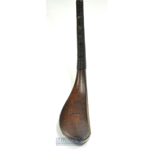 308 - Fine and early McEwan dark stained fruit wood longnose curved face play club c1850 - head measures 5... 