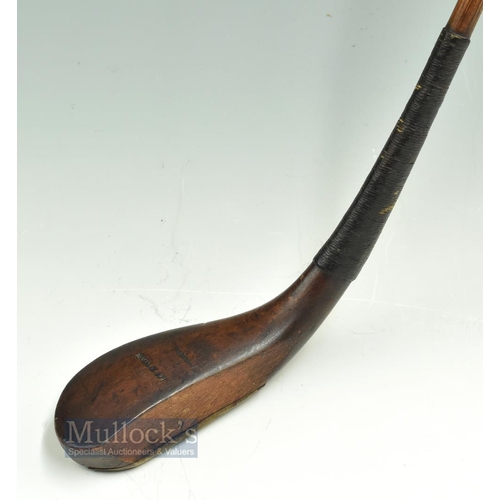 308 - Fine and early McEwan dark stained fruit wood longnose curved face play club c1850 - head measures 5... 