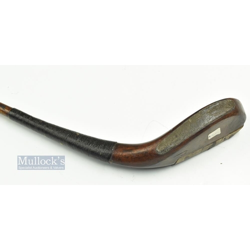 308 - Fine and early McEwan dark stained fruit wood longnose curved face play club c1850 - head measures 5... 