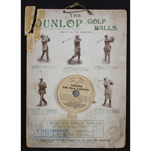 338 - Very Rare Dunlop Golf Ball Advertising/Chart and 'Lightning Golf Draw Calculator' display c1912 - ti... 