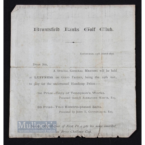 340 - 1872 Bruntsfield Links Golf Club Special Letter to Members - dated Edinburgh 15th March 1872 informi... 