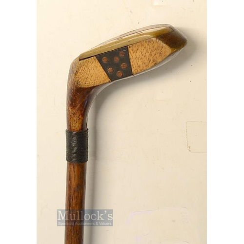 35 - Interesting Dark Stained Persimmon Sunday Golf Walking Stick - with a 'wood' style handle with rear ... 