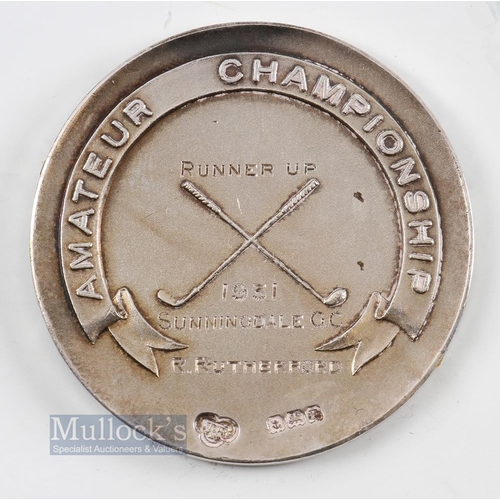 359 - 1931 Surrey County Golf Union Amateur Championship Runners Up Large Silver Medal - played at Sunning... 