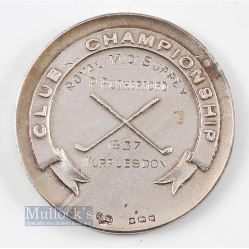 360 - 1937 Surrey County Golf Union Club Championship Winners Large Silver Medal - played at Worplesdon an... 