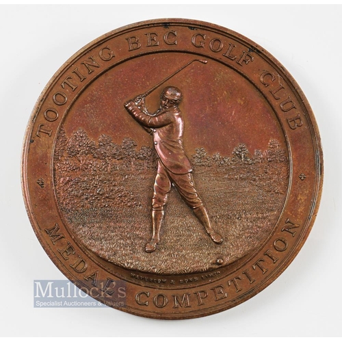 362 - 1905 Tooting Bec Golf Club Large Bronze Winners Monthly Medal - finely embossed with period golfing ... 