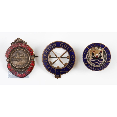 369 - 3x Edinburgh Golf Club Enamel Members Pin/Lapel Badges - for Leith, Liberton and Prestonfield Golf C... 