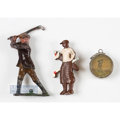 378 - Collection of Miscellaneous Golfing Items (3) Small Silver Hallmarked Compass with a golfing figure ... 