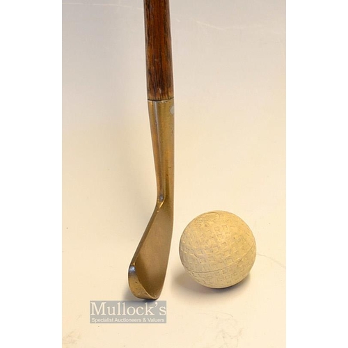 38 - Interesting Brass Sunday Golf Walking Stick fitted with Sammy handle stamped H.J.M - overall 32.5