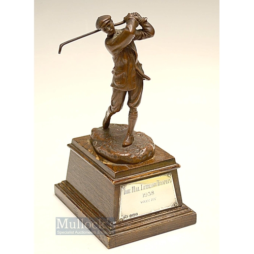 381 - Fine 'Hal Ludlow Golfing Trophy' dated 1938 - featuring Harry Vardon bronze golfing figure by Hal Lu... 