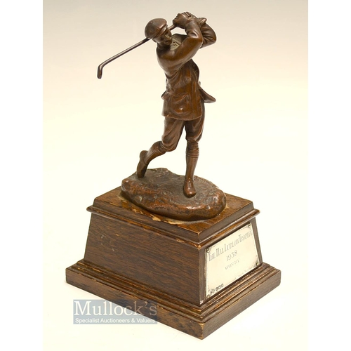 381 - Fine 'Hal Ludlow Golfing Trophy' dated 1938 - featuring Harry Vardon bronze golfing figure by Hal Lu... 