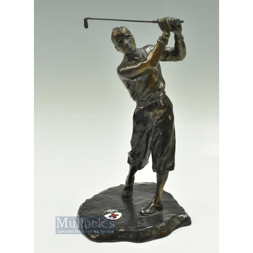 382 - Bobby Jones style bronze spelter golfing figure c1940s - mounted on a naturalistic base with red cro... 