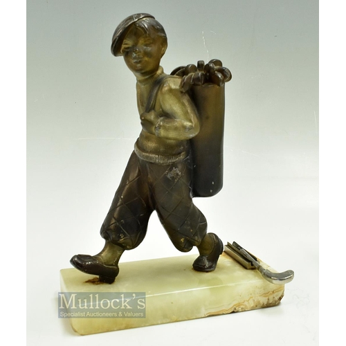 383 - Original Lorenzl Austrian Cold Painted Bronzed Golfing Caddy Figure Striker c1920 - embossed makers ... 