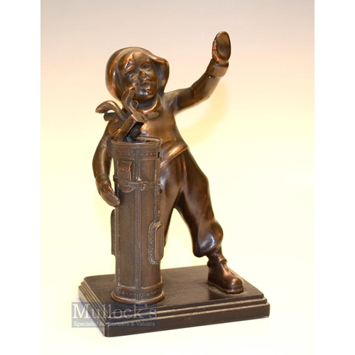 384 - Interesting and Scarce American Bronzed Golfing Caddy Figure Patent Lighter - with removable golf ba... 