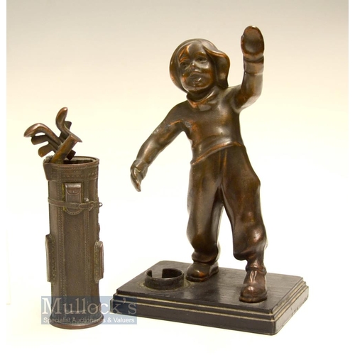 384 - Interesting and Scarce American Bronzed Golfing Caddy Figure Patent Lighter - with removable golf ba... 