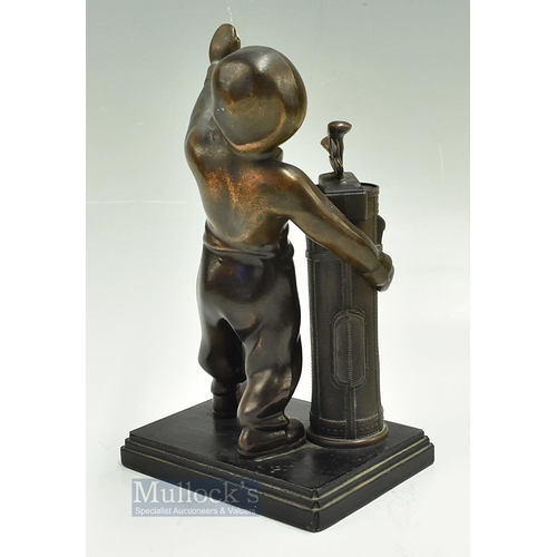 384 - Interesting and Scarce American Bronzed Golfing Caddy Figure Patent Lighter - with removable golf ba... 