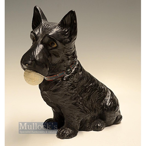 386 - North British Rubber Co. Black Scottie Dog Golf Ball advertising figure - c/w tartan collar and hold... 