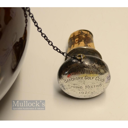 387 - Royal Doulton Kingsware Golfing Whisky Flagon Trophy Prize c1921 - dark treacle finish decorated wit... 