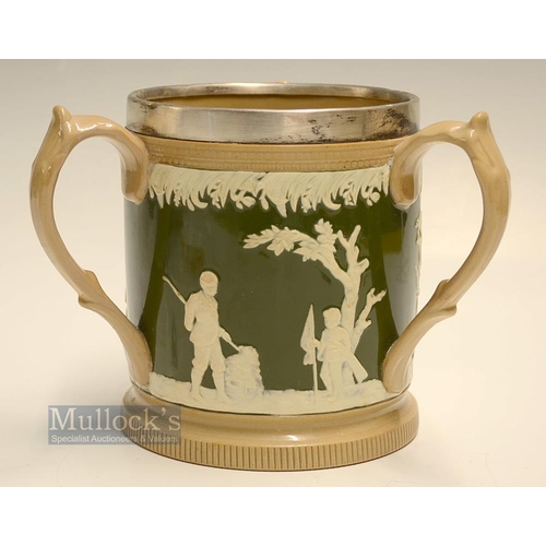 390 - Fine Copeland Late Spode large golfing ceramic silver band tyg c1900 - decorated with golfers in whi... 