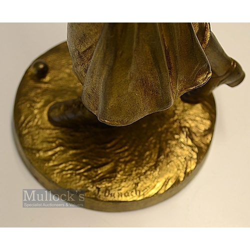 404 - An early Art Deco Gilt Bronze Figure of Lady Golfer by J Dunach - mounted on a naturalistic circular... 