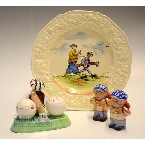 416 - Collection of Crown Golfing Ceramics (3) - Crown Ducal golfing scene hand coloured decorative plate ... 