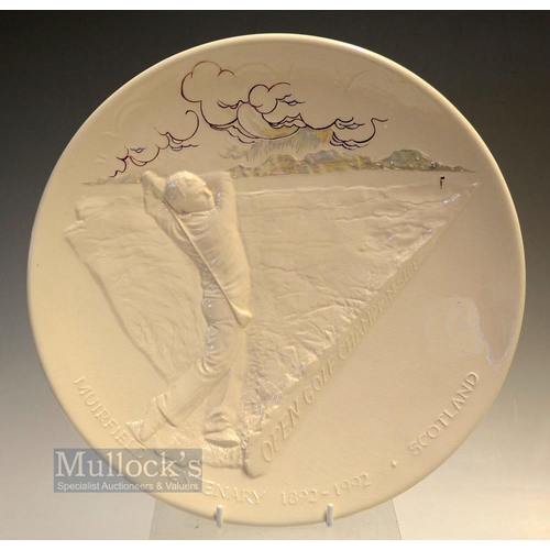 421 - 1992 Muirfield Open Golf Championship 100th Anniversary Ceramic Wall Plate - with golfer, golf cours... 