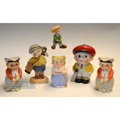 431 - Interesting Collection of Various Bisque Golfing Figures, Pots and Cream Jugs (6) - 3x Small Milk ju... 