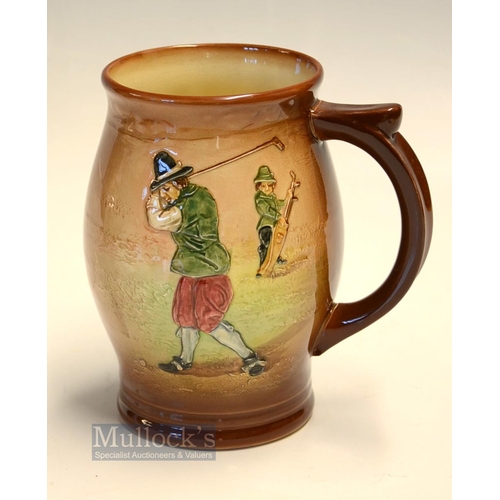 441 - Royal Doulton Golfing Kingsware 1pint tankard c1930s - light coloured finish decorated with Crombie ... 