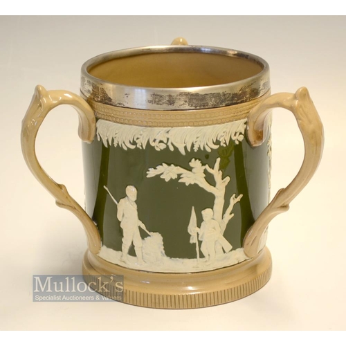 442 - Fine Copeland Late Spode large golfing ceramic silver band tyg early c1900s - decorated with golfers... 