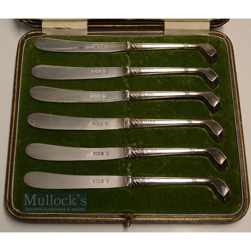 446 - Fine set of 6x Geo. V Silver golf club handle butter knives - hallmarked Sheffield 1910/11 to both s... 