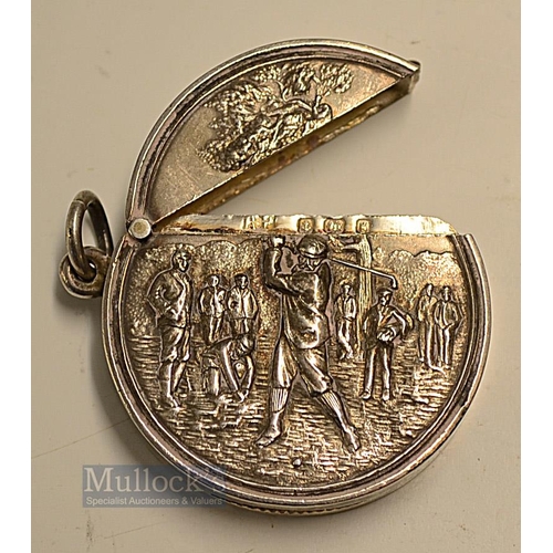 447 - Fine and early Silver Embossed Golfing Scene Vesta Case - hallmarked Birmingham 1906 with the plain ... 