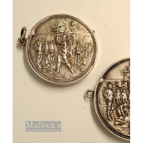 447 - Fine and early Silver Embossed Golfing Scene Vesta Case - hallmarked Birmingham 1906 with the plain ... 