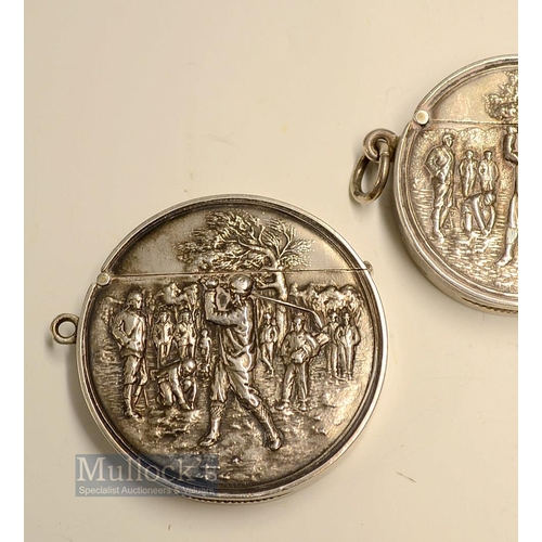 451 - Fine and early Silver Embossed Golfing Scene Vesta Case - hallmarked Birmingham 1908 the plain back ... 