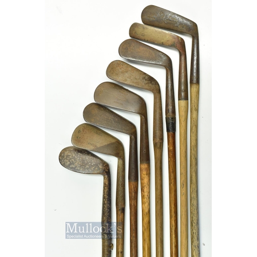 464 - 8x various irons incl Tom Stewart Lofting Iron, Winton lofting iron, Gourlay Gem putter et al -all w... 